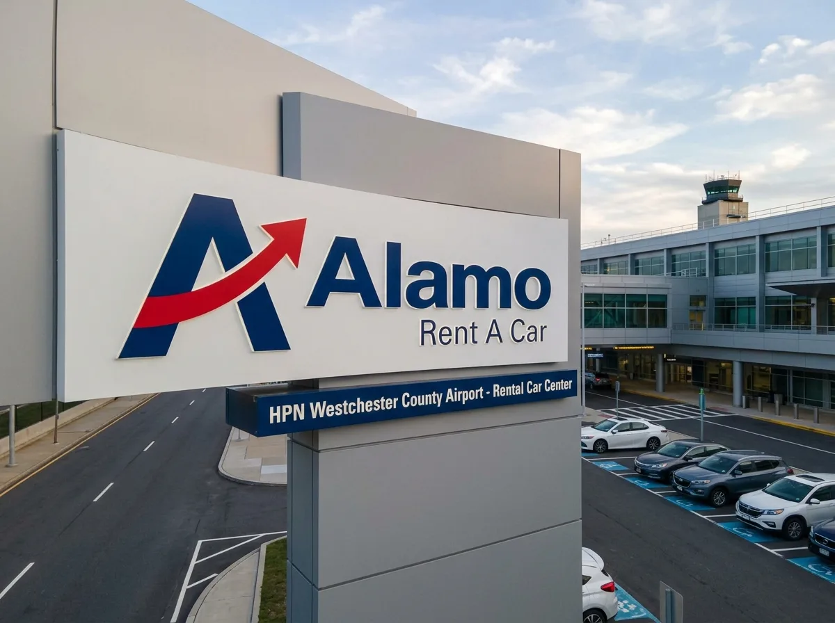 Alamo Rent A Car official logo, rental brand used at HPN Westchester County Airport