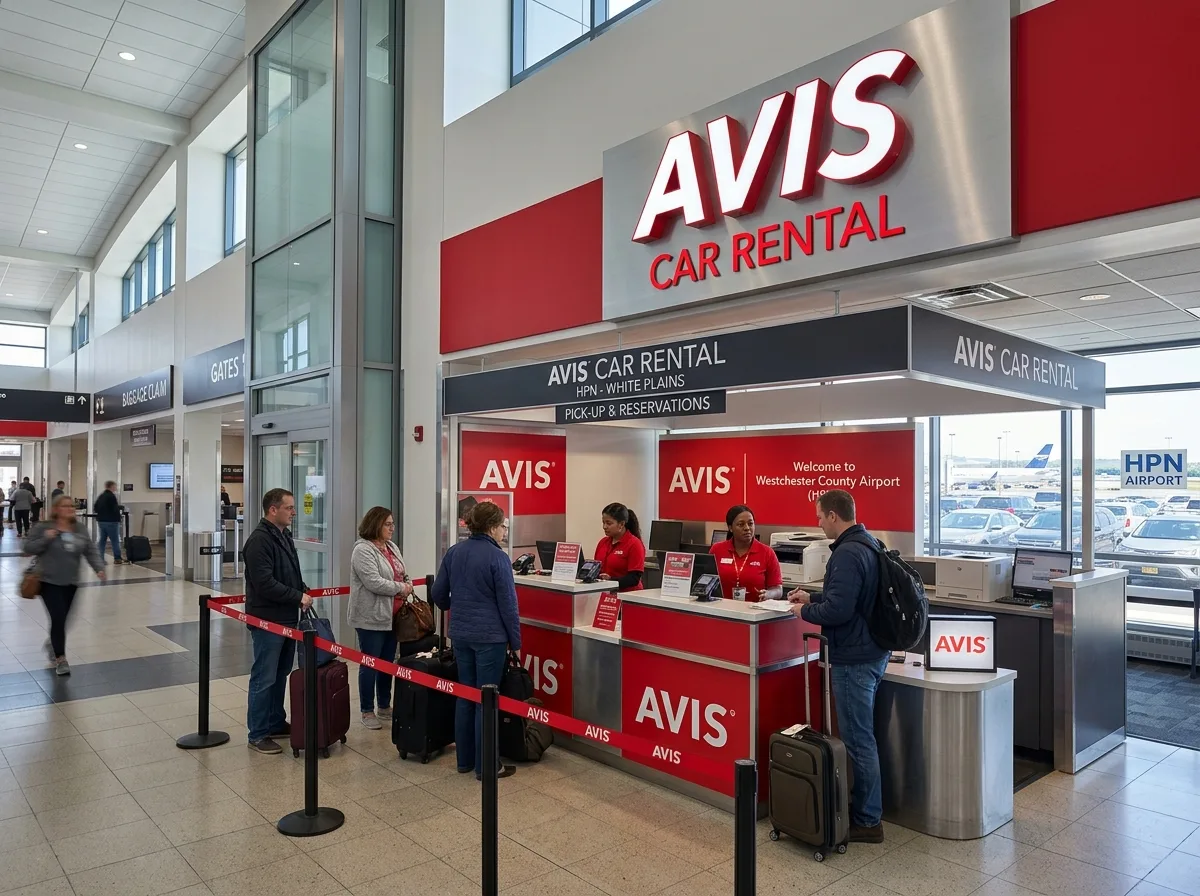 Avis Car Rental official logo, on-airport vendor at HPN White Plains